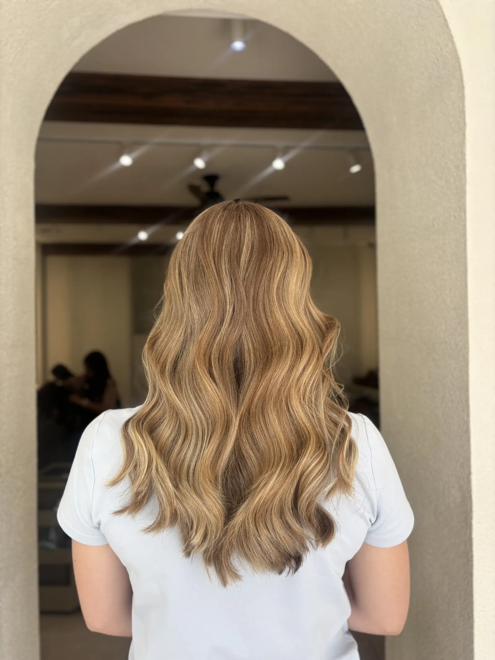 Balayage client 14, Day Hair Habit salon Bali, golden blonde hair, styled with waves