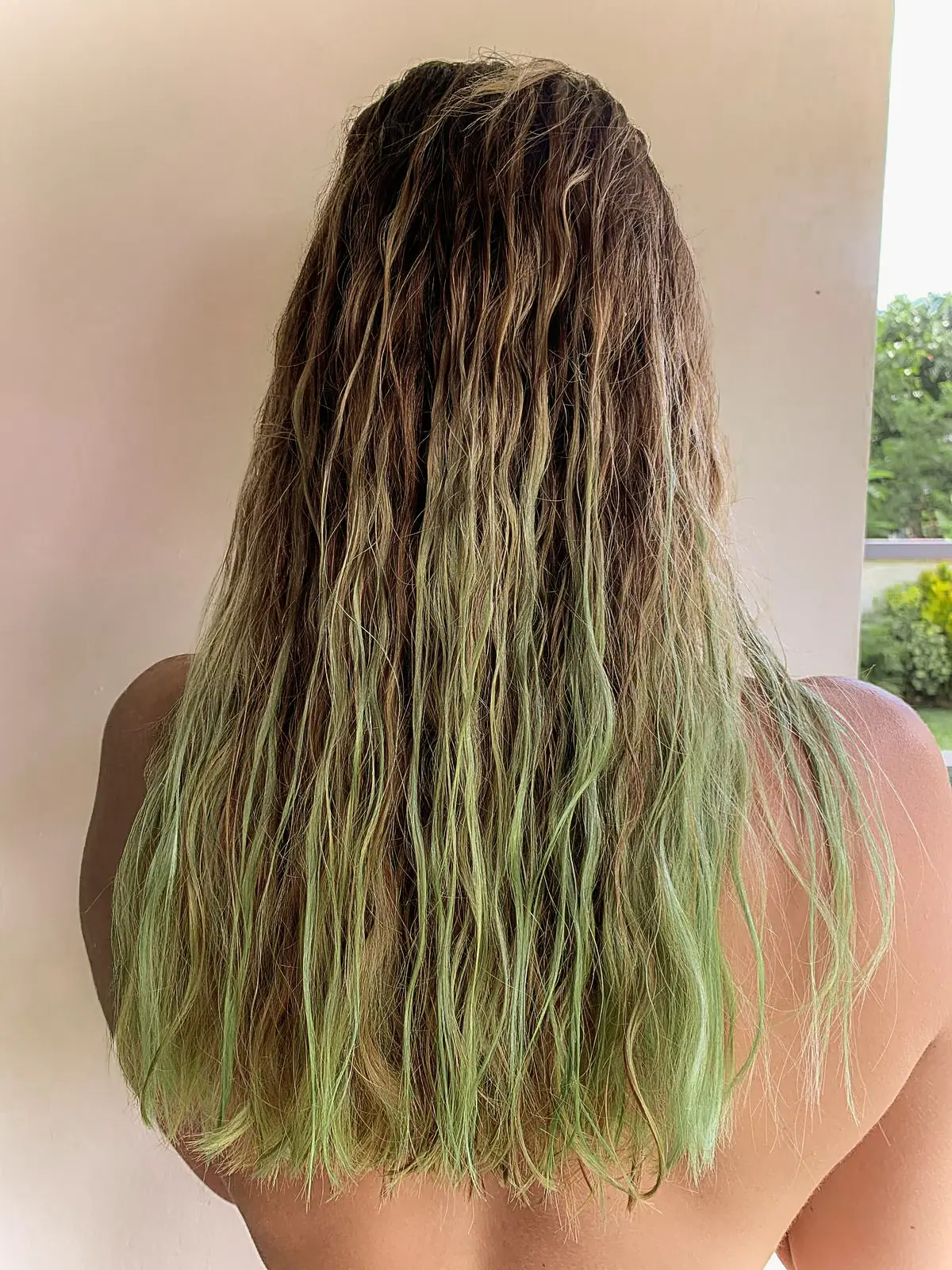 Blonde hair turned green by pool water, before Green Hair Removal