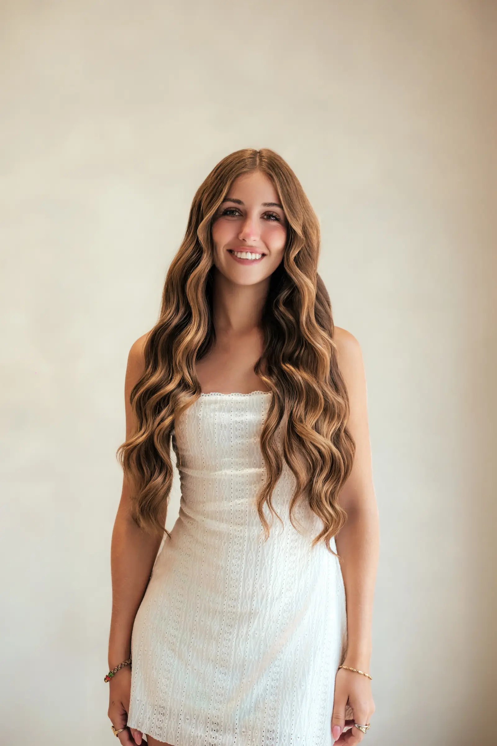 Sun-kissed blonde finished in beach waves